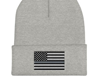 Correction Officer, Thin Silver Line Cuffed Beanie