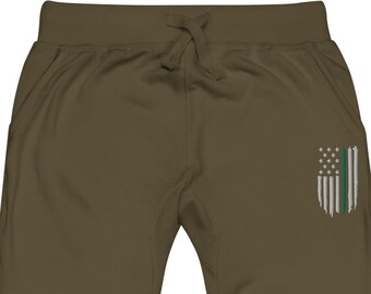 Thin Green Line - Unisex fleece sweatpants, Border Patrol, Park Ranger, Conservation Police, Federal Agent, Green Line flag