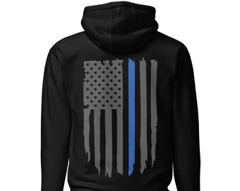 Thin Blue Line Hoodie, Police Sweatshirt, Court Officer, Deputy Sheriff, Blue Line Flag, Strong Line Apparel