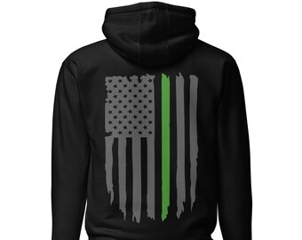 Thin Green Line Hoodie, Border Patrol, Park Ranger, Conservation Police, Military, Green Line Flag Sweatshirt