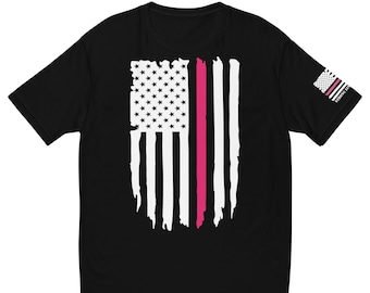 American Flag Breast Cancer Awareness T-Shirt, Thin Pink Line