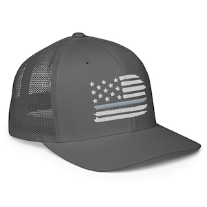 Thin Silver Line Closed-back Trucker Cap, Silver Line Flag Hat, Correction Officer, Corrections