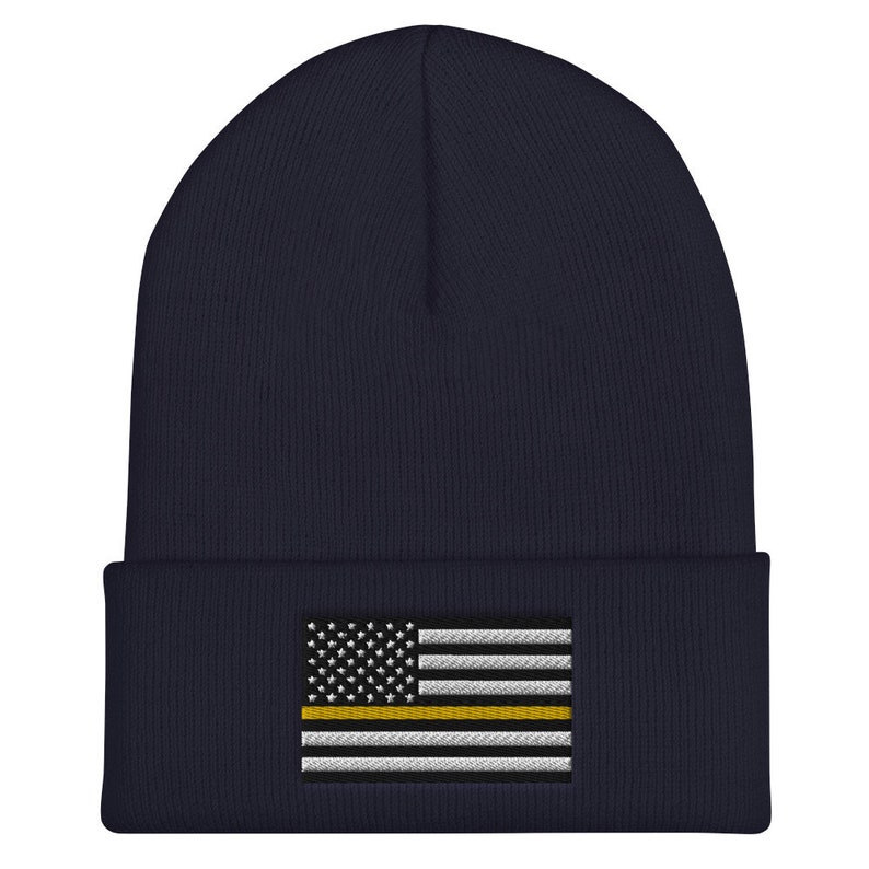 911 Dispatcher, Thin Gold Line Cuffed Beanie Navy