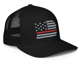 Thin Red Line Closed-back Trucker Cap, Firefighter Hat, Fire Rescue, Red Line Flag