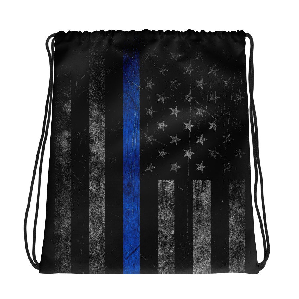 Blue Line Flag, Police Officer Drawstring bag, Thin Blue Line, Court Officer, Deputy Sheriff