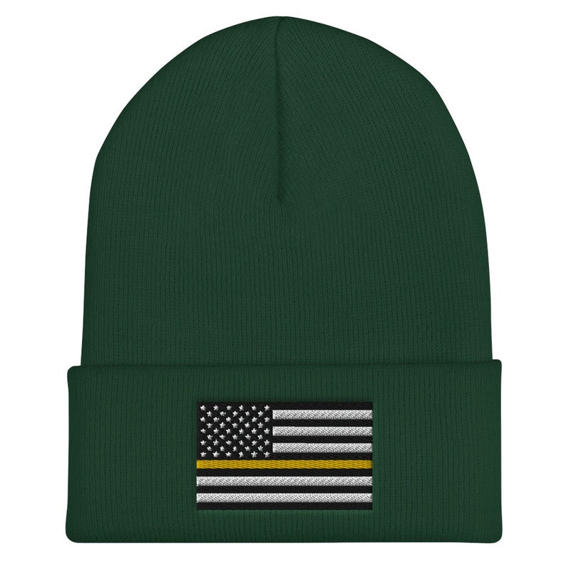 911 Dispatcher, Thin Gold Line Cuffed Beanie Spruce