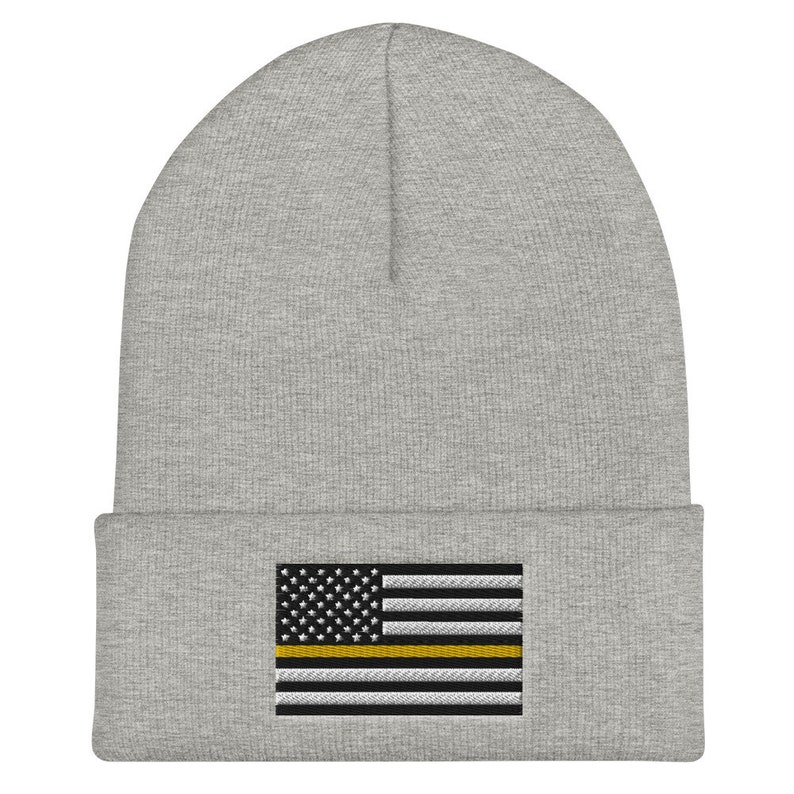 911 Dispatcher, Thin Gold Line Cuffed Beanie Heather Grey