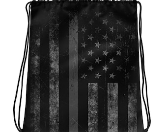 Silver Line Flag, Correction Officer Drawstring bag, Thin Silver Line
