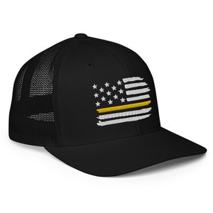Thin Gold Line Closed-back Trucker Cap, Dispatcher Hat, 911 Dispatch, Gold Line Flag