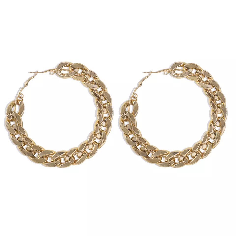 Vintage Big Gold Statement Hoop Earrings Round Pattern Retro - Etsy