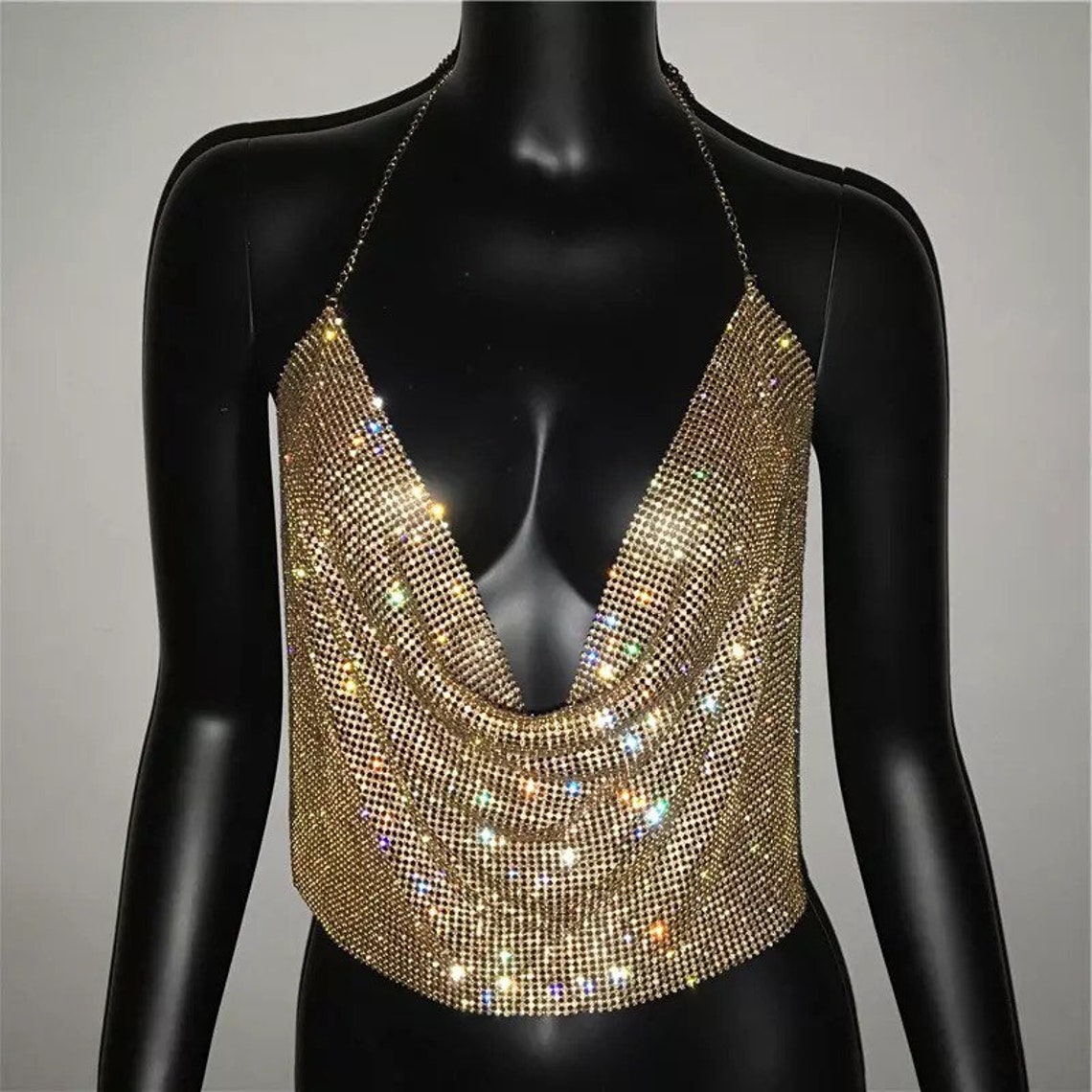 Rhinestone top backless party ladies halter top clubbing Etsy