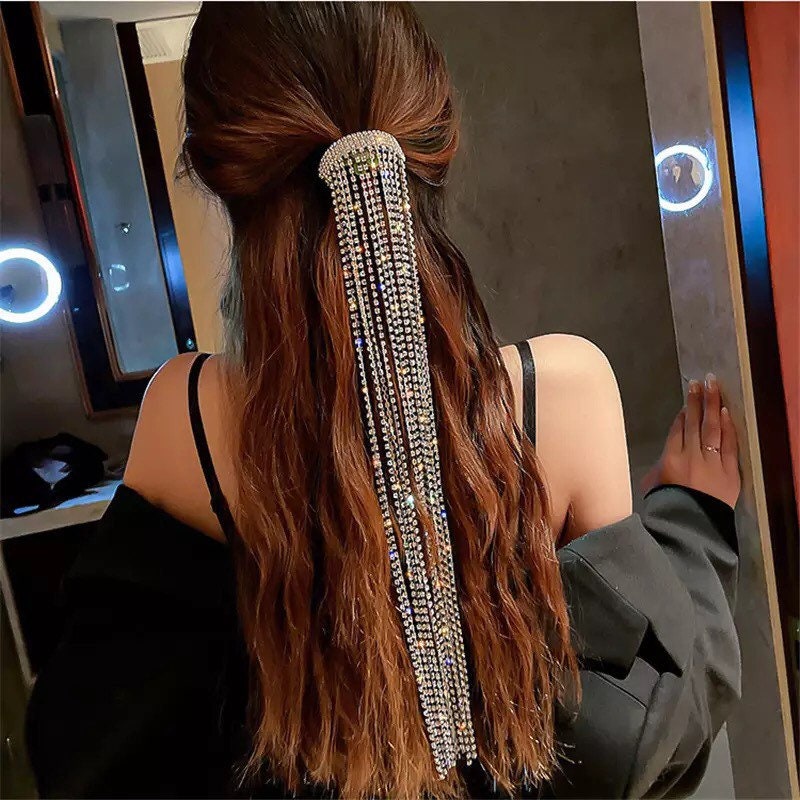 Women diamond hair clips crystal tassel hair accessories Etsy