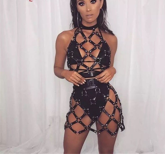 Faux leather top skirt harness