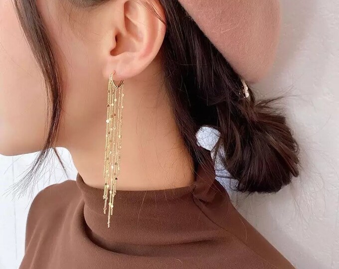 Gold Tassel Drop Earrings Gold Waterfall Earrings Statement Etsy