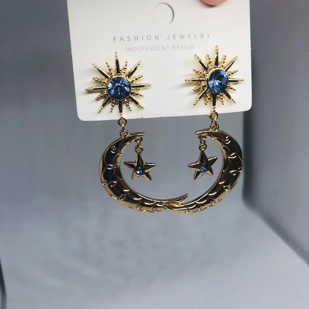 Gold Moon & Star statement dangle earrings earrings Etsy