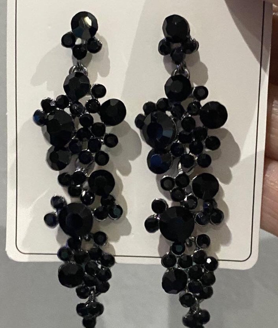 Black Rhinestone Earrings Long Drop Rhinestone Earrings Evening