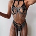 Festival body jewellery, leather chain bra skirt outfit, sexy rave outfit, chain harness bra outfit erotic lingerie erotic Christmas gift 