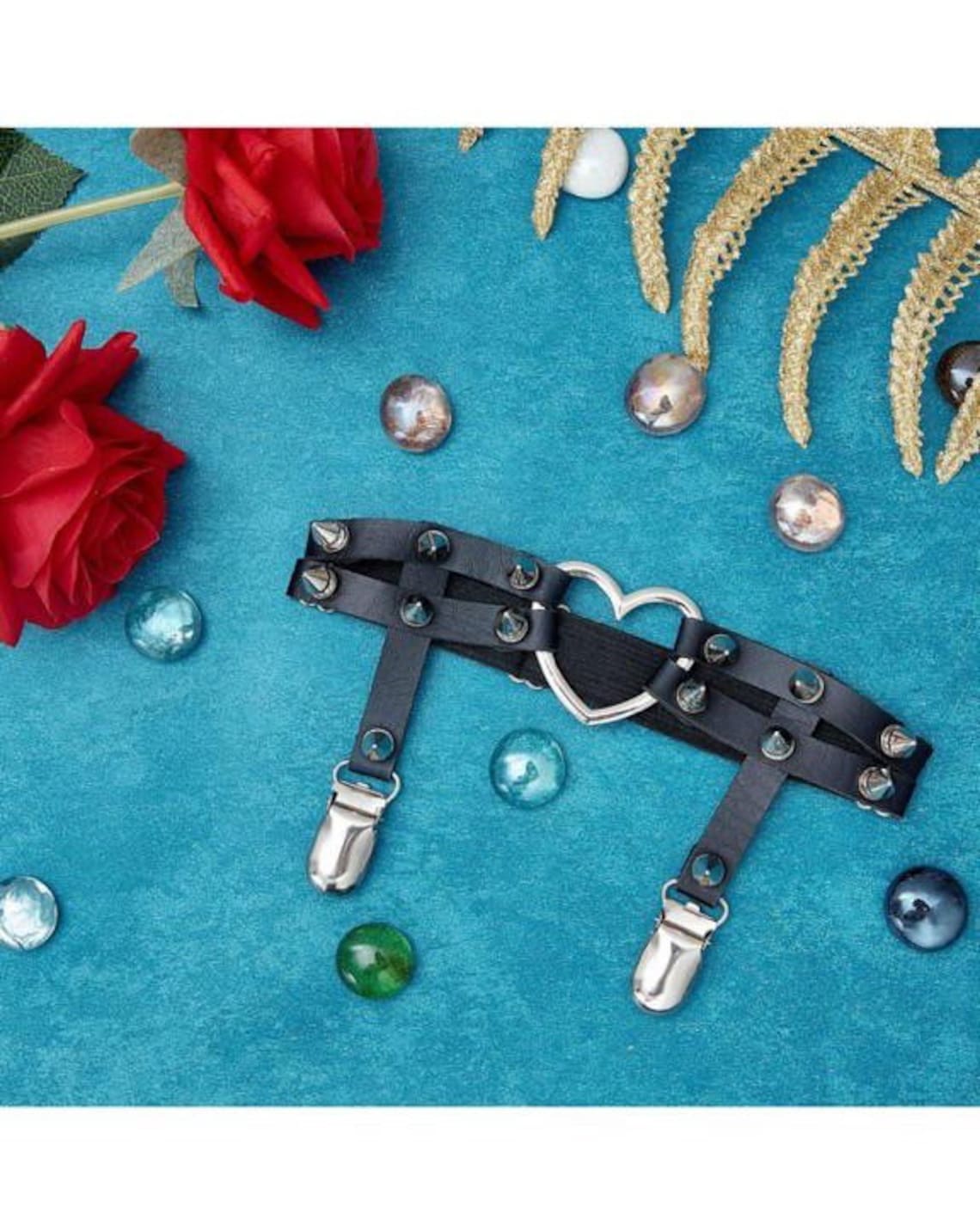 Ladies pu leather heart garter studded heart leg thigh harness Etsy