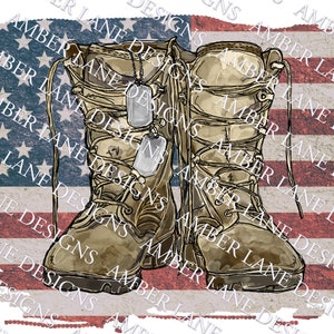 Army Boots With Dog Tags And American Flag |  Combat Soldier | Watercolor PNG | Combat Boots | Veterans Day png | Memorial Day | Sublimation