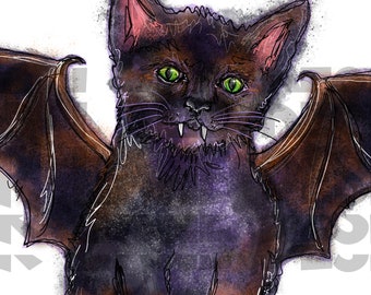 Vampir Katze png| Fledermaus Katze | Schwarze Katze | Halloween schwarze Katze | Fledermaus Katze | PNG Digitales Bild | Sofortdownload | Sublimationsdesign | Handgezeichnet