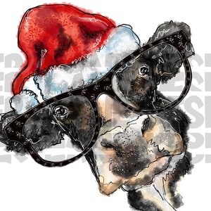 Christmas Cow with glasses PNG | Cow in Santa Hat  Watercolor| Christmas Sublimation Design | Hand Drawn Art | .