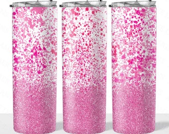 Pink glitter and paint splats 20oz SKINNY TUMBLER straight wrap 2 jpeg files