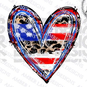 4th July Leopard Heart Png Sublimation |Watercolor  PNG |Hand Drawn | Sublimation PNG