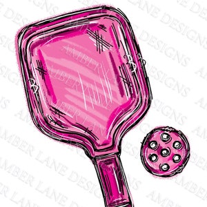 Pink Pickleball and Racket hand-drawn png file