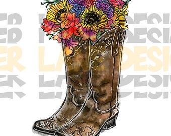 Cowgirl boots Wedding png | Cowgirl Sublimation design |watercolor boots| boots with flowers tumbler wrap