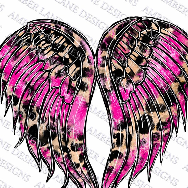 Pink Leopard Heart Angel Wings, png file