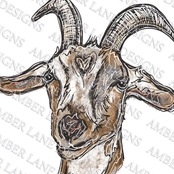 Goat with horns hand drawn png file tumbler wrap