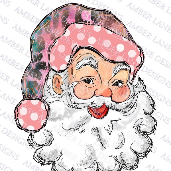 Vintage Santa Claus |  With Pink Leopard, polka dot Santa Hat | Christmas Sublimation Design | Father Christmas | PNG Design