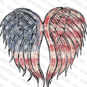 USA American Flag Heart Angel Wings, png file tumbler wrap