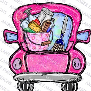 Pink Cleaning Lady  pick- up, truck png file, Sublimation Design