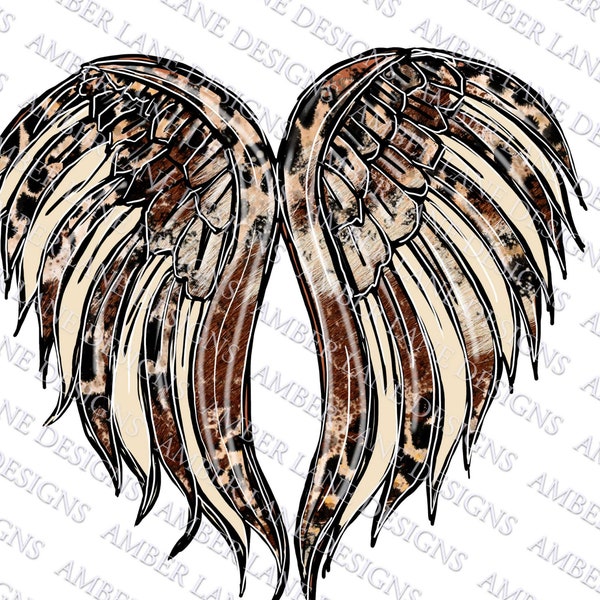Cowhide Leopard Heart Angel Wings, png file