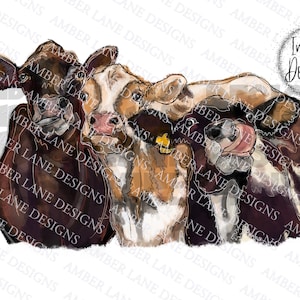 Three Cows  PNG | Hand Drawn watercolor | Sublimation PNG |