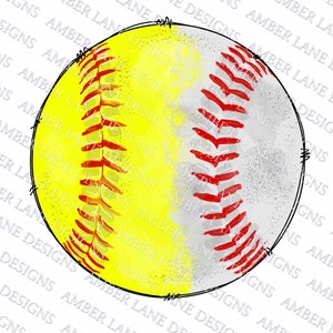 Medio béisbol, softbol, diseño PNG de sublimación de acuarela