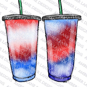 Geladener Tee PNG, Sublimation, USA 4. Juli, rot, weiß und blau Farben Becherverpackung