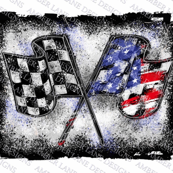 Grit and Glory: Racing Flag and USA Flag Grunge Tumbler Wrap PNG