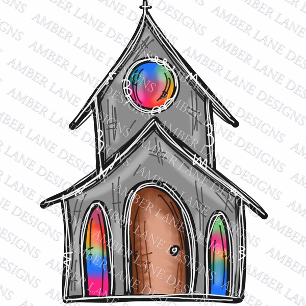 Doodle Church PNG Sublimation file , Hand painted Church.