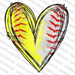 Half Softball Baseball Heart png, Watercolor Sublimation , PNG Design Softball Design image 1