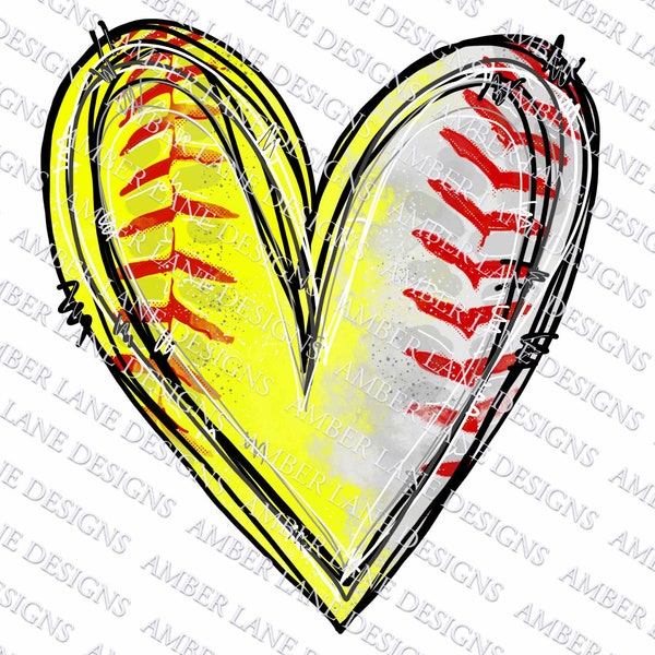 Half Softball Baseball Heart png, Watercolor Sublimation , PNG Design | Softball Design
