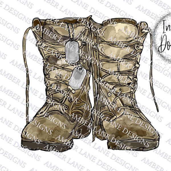 Army Boots With Dog Tags |  Combat Soldier | Watercolor PNG | Combat Boots | Veterans Day png | Memorial Day | Sublimation