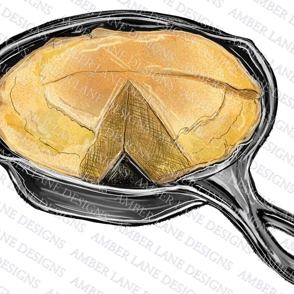 Cornbread in Cast Iron Skillet PNG hand drawn sublimation file