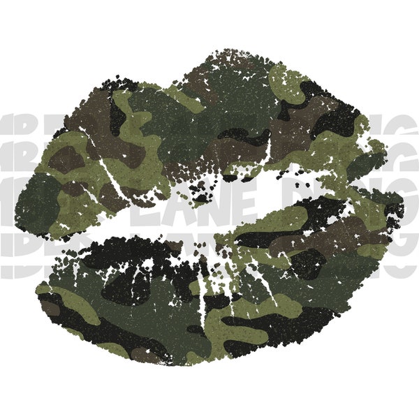 Camoflauge Lips PNG Camo png | Distressed Grunge lipstick kiss | Sublimation File| Hand Drawn