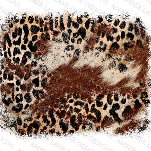 Cowhide and Leopard Background PNG, Distressed Grunge Splash Background tumbler wrap