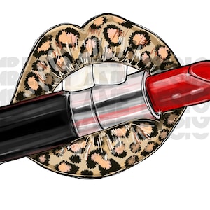 Leoparden Lippen mit rotem Lippenstift, Sublimations-Design, png Datei