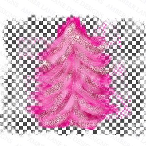 Pink Retro Christmas Tree ,Retro Checkered Christmas Tree, png file