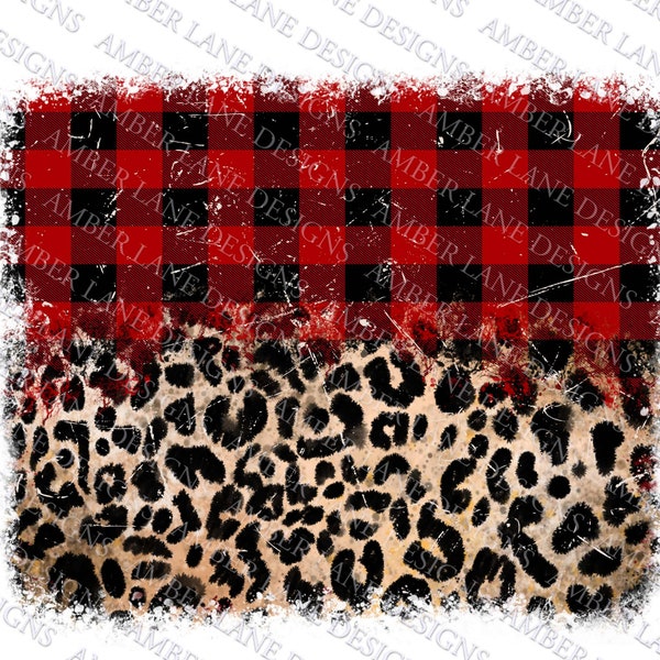 Half Red Buffalo plaid and leopard grunge, backsplash frame ,png file only