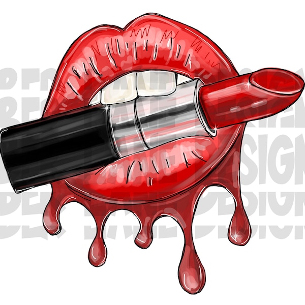 Red Dripping Lips PNG | Biting Lips Lipstick Make-Up| Kiss Png |  Lipstick Kiss PNG